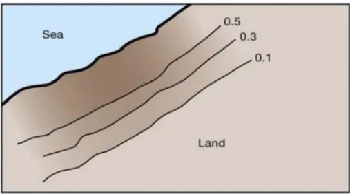 Figure 2.7 - Hazard Map portraying lines of equal probability of losses due to erosion (Halcrow Group, 2007) 
