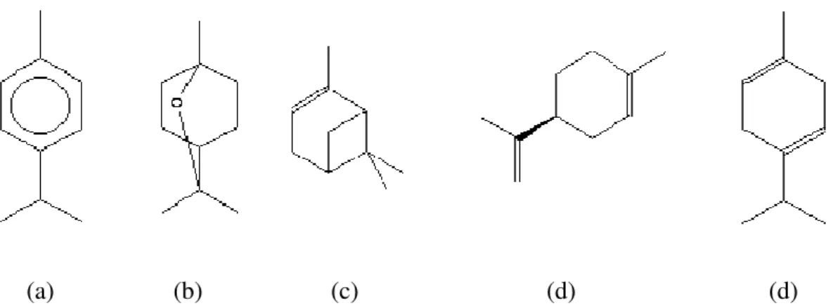 Figura 5.5 – Estruturas químicas dos compostos majoritários do óleo de P. 