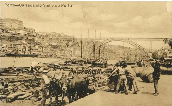 Figura 10: Carregamento de vinho do Porto, na margem de Gaia, s.d. (Postal Ilustrado)