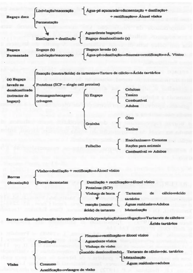 Figura  3.2  –  Subprodutos  e  resíduos  da  vinificação  e  seus  principais  aproveitamentos  (Adaptado de Larangeira, 1998)