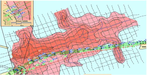Fig. 3.6 – Contour of elevation of base of young bay mud spaced at 5m (Ref.: Caltrans presentation by  Anthony Dover, P.E