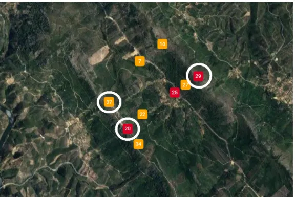 Figure 1.1: Reference points location (yellow points are the 60 m towers and red points are the 100 m towers