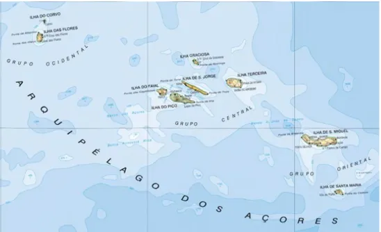 Figura 2 - Localização Geográfica dos Açores (Direção Geral do Território) 