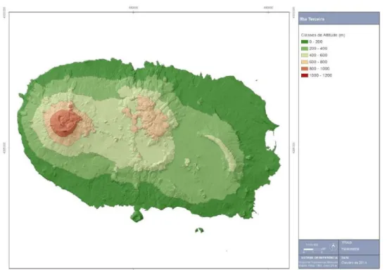 Figura 5 - Altimetria da ilha Terceira (PGRH - A - 2018-2021) 