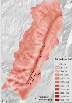 Figure 5. Map of the soil thickness of the study area.