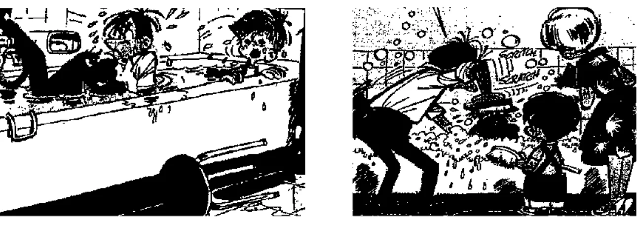 Figura  21  –  Ilustração  representativa  dos  cuidados  a  ter  e  posturas  a  evitar  na  aplicação  de  banhos  terapêuticos em canídeos (Adaptado de Boule e Bill)