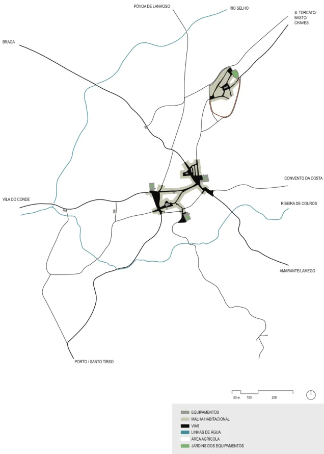 Figura 34 - Interpretação cartográfica representativa da fase 1/6 da evolução urbana da cidade de Guimarães.