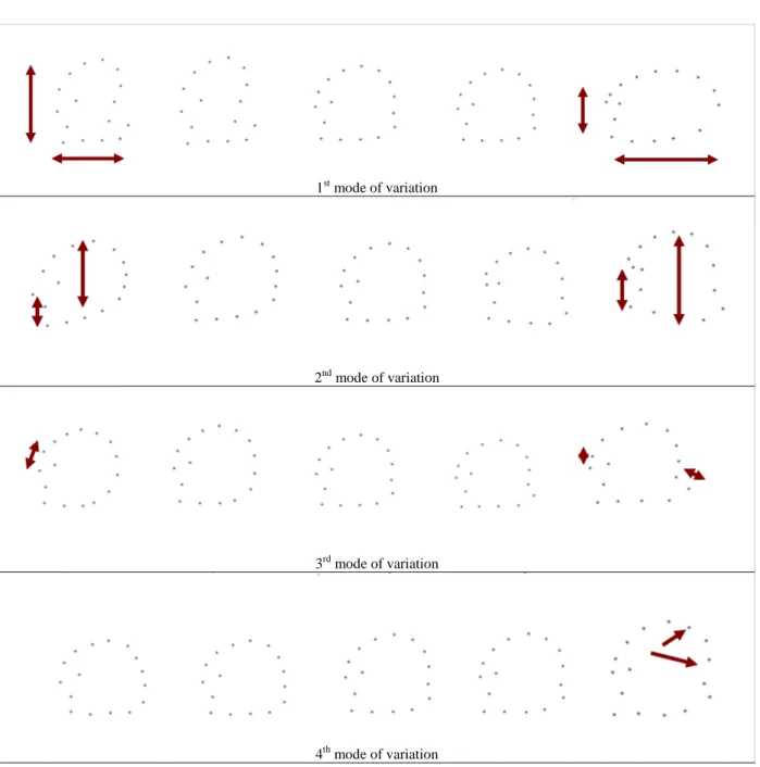 Figure 4: Effects of varying each of the first five modes of variation of the tongue model ( ± 2sd ) 