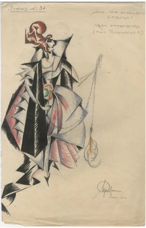 Figura  7  –  S.  M.  Eisenstein.  Desenho  para  Heartbreak  de  Bernard  Shaw,  1921,  desenho  (grafite e lápis de cor).