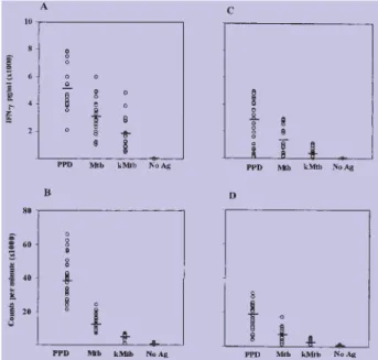 Fig. 2 - Produção intracelular de IFN-g e de IL-4 pelos subtipos de células T dos indivíduos em estudo.