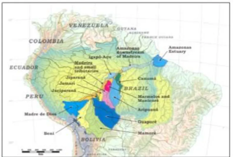 Figura  5  –  Mapa  esquemático  mostrando  a  localização  dos  principais  tributários  do  rio  Madeira