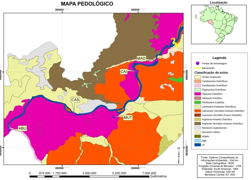 Figura 9 - Mapa pedológico da bacia do rio Madeira e seus tributários. 
