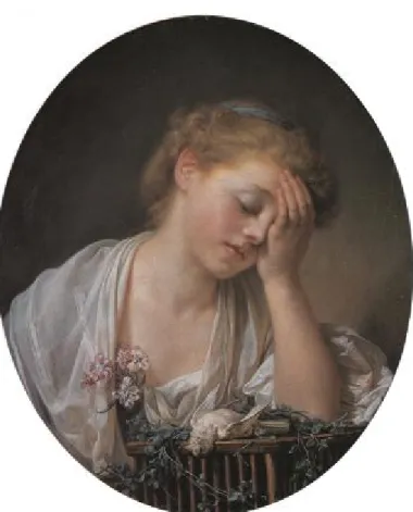 Fig. II.1 – Uma jovem menina que chora o seu pássaro morto. Jean-Baptiste Greuze, 1765 (Galeria  Nacional da Escócia – Edimburgo) 