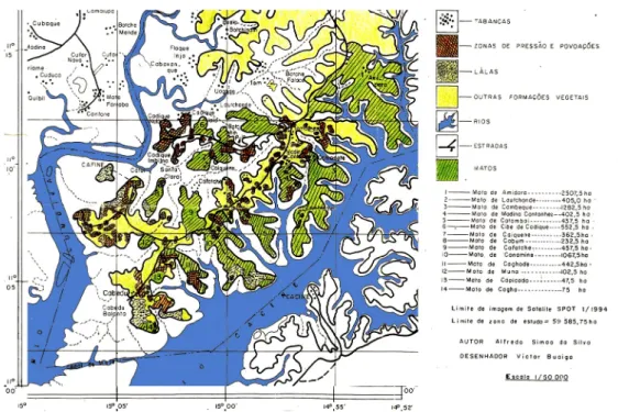 Tabela  1  –  Nomes  e  áreas  (ha)  das  várias  florestas  (matos)  que  se  inserem  na  zona  de  Cantanhez  segundo  a  cartografia  definida  por  Simão  (1997)