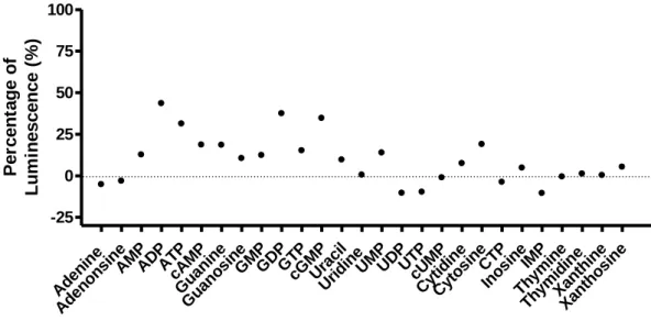 Figure 10. Nucleoids and Nucleosides tested at the MRGPRX3: The results were generated using the β-arrestin recruitment  assays