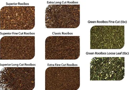 Figura 5 - Classificação das Variedades de Chá Rooibos (Adaptado de (Herbal Teas International 2014))