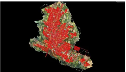 Figura 3 - Base Cartográfica do Município de Capanema com imagem de VANT de 2015 e hexágonos da  região de escolha dos pontos