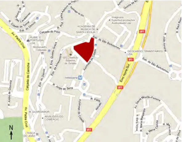 Fig. 1 – Localização da escola, a vermelho, junto ao metro da     Ameixoeira. 