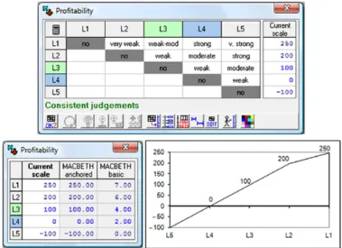 Fig. 3. Value judgments, proposed scales and value function of the FPV 5
