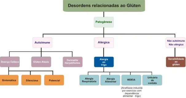 Figura 2- Diagrama de doenças associadas ao consumo de glúten e respetiva patogénese.  