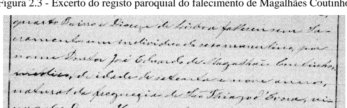 Figura 2.3 - Excerto do registo paroquial do falecimento de Magalhães Coutinho 