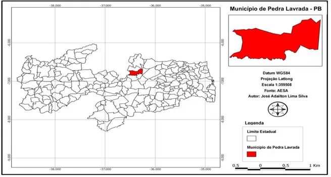 Figura 1 – Localização do município de Pedra Lavrada – PB  Fonte – AESA, (2013). 