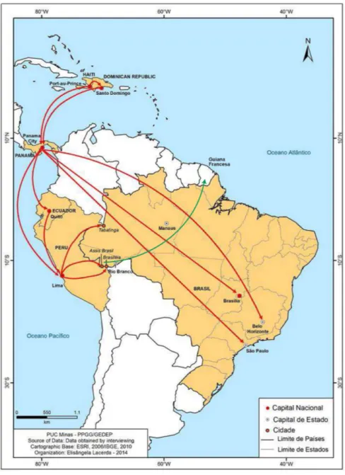 Figura 4.1. – Mapa das principais rotas migratórias de haitianos para o Brasil 