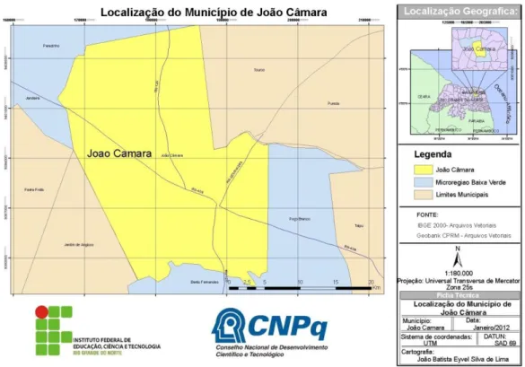 Figura 1 – Localização do município de João Câmara  Fonte: Elaborado por João Batista Eyvel Silva Lima, 2012