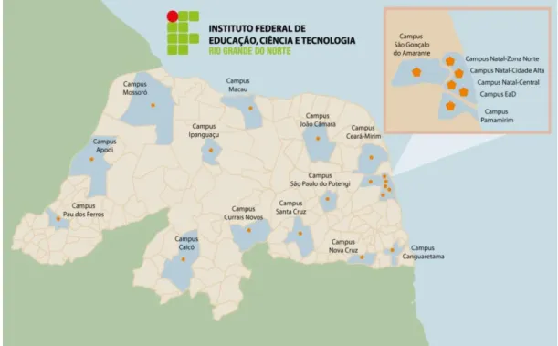 Figura 4 – Distribuição geográfica dos campi do IFRN no Rio Grande do Norte  Fonte: IFRN, 2012