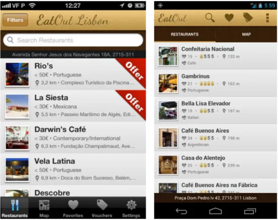 Figura 3.3: Comparac¸˜ao entre plataformas (esquerda iOS, direita Android)