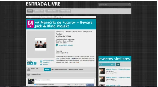 Figura 2.25: Página de um evento do website EntradaLivre Airbnb