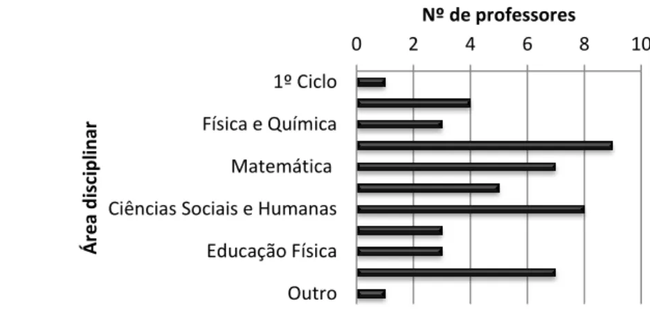 Figura 6 – Distribuição de professores em função da área disciplinas  O Director, em funções no início deste estudo, é um membro de uma comunidade  ibérica, proprietária da escola