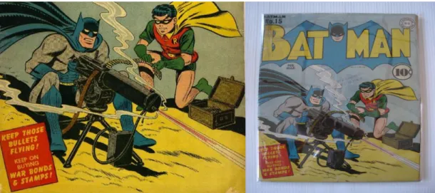 Figura 5:Batman e Robin atirando nos nazistas e japoneses durante a Segunda Guerra Mundial na revista  Batman número 14 de fevereiro/março de1940 