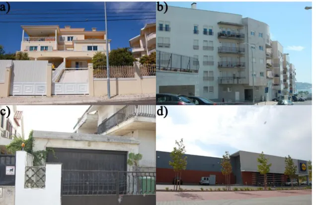 Figura 5.1 - Exemplos de edifícios: a) Habitação unifamiliar; b) Habitação multifamiliar; c) Anexo; 
