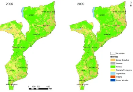 Figura 2: Biomas de Moçambique em 2005 e em 2009 