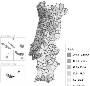 Figure 4 - Population Density in Portugal, by municipalities (2018)   (source Pordata) 