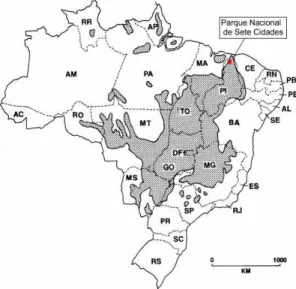 Figura 1: Localização do Parque Nacional de Sete Cidades, Piauí, no bioma Cerrado (Fonte: 