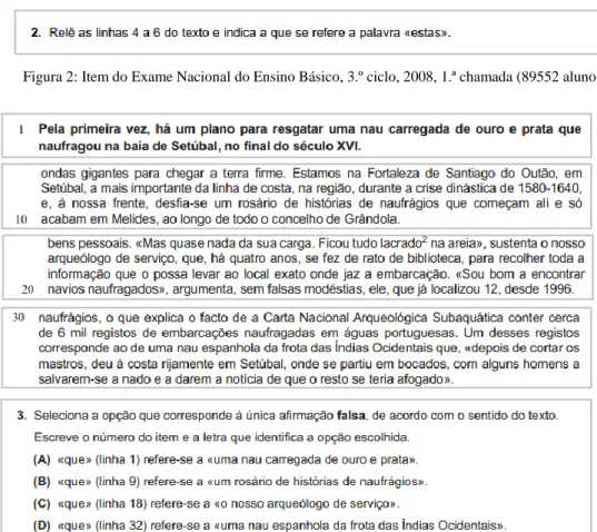 Figura 3: Item do Teste Intermédio de Língua Portuguesa, 9.º ano, 2012, 1.ª chamada (87763 alunos)