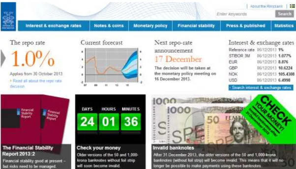Figura 5 – Vista de um desktop da página inicial do Banco Central da Suécia 