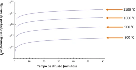 Figura I-4: Gráfico que mostra, segundo o modelo descrito, a variação do número de portadores com o tempo de  difusão
