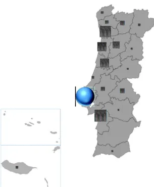 Figura  2.3  –  Distribuição  geográfica  do  número  de  médicos  sentinela  ativos  em  maio  de  2017  por  Distrito/Região Autónoma
