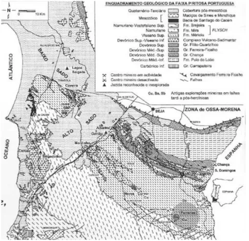 Figura 7 - Enquadramento geológico da faixa piritosa portuguesa / Fonte: Matos e Rosa