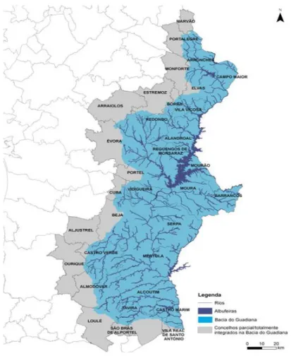 Figura 8 - Bacia hidrográfica do Rio Guadiana em Portugal / Fonte: Aguadiana - FCSH