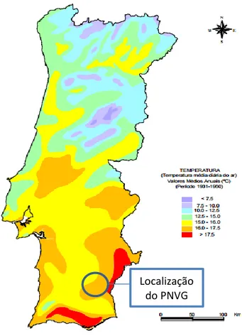 Figura 10 - Mapa da temperatura média diária do ar em Portugal Continental / Fonte: Atlas do Ambiente Digital