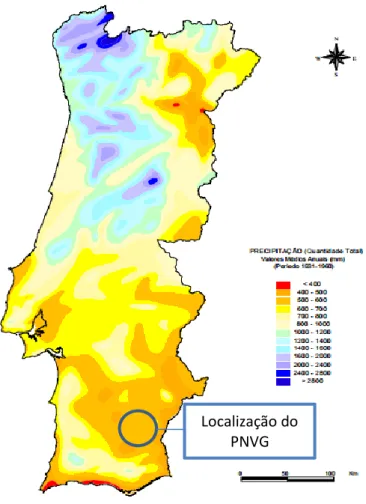 Figura 11 - Mapa da precipitação total em Portugal Continental / Fonte: Atlas do Ambiente Digital