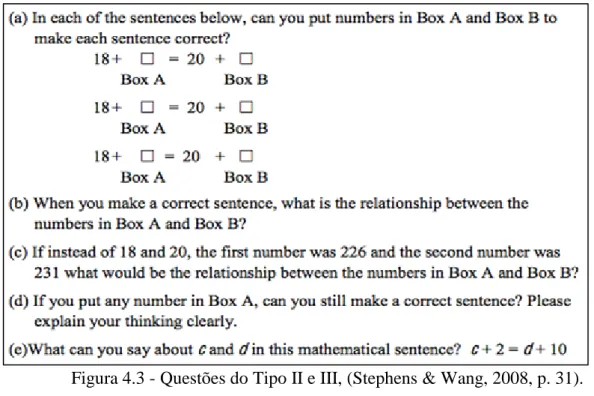 Figura 4.3 - Questões do Tipo II e III, (Stephens &amp; Wang, 2008, p. 31). 