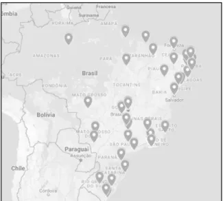 Figura 3: Distribuição geográfica das entidades pesquisadas  Fonte: Elaboração própria 