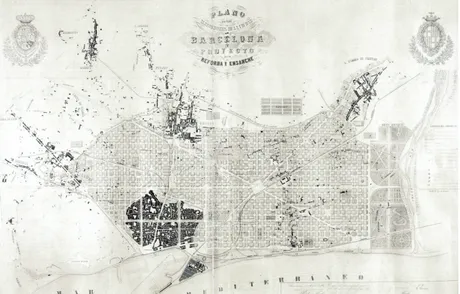 Figura 2 Barcelona. Plano   de Extensão de Ildefonso  Cerdá (1859).  Disponível em &lt;https://blogs.ethz