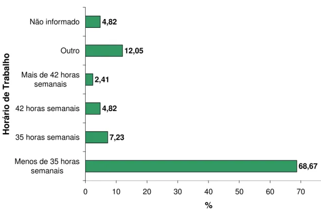 Gráfico 5. Distribuição dos docentes (n=83) na FCM/ PB em 2007 quanto ao horário de  trabalho (fonte: o autor)