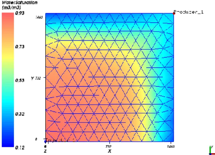 Figura 11 - Caso 2. Saturação de água – 210 dias – malha triangular. 